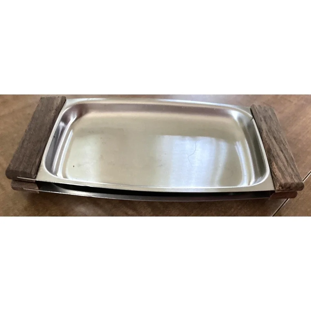 MCM Danish Style Stainless Steel and Wood Small Appetizer or Trinket Trays 6